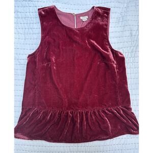 J.Crew Women's Round Neck Sleeveless Velvet Peplum Tank Top Red Size 8 Factory